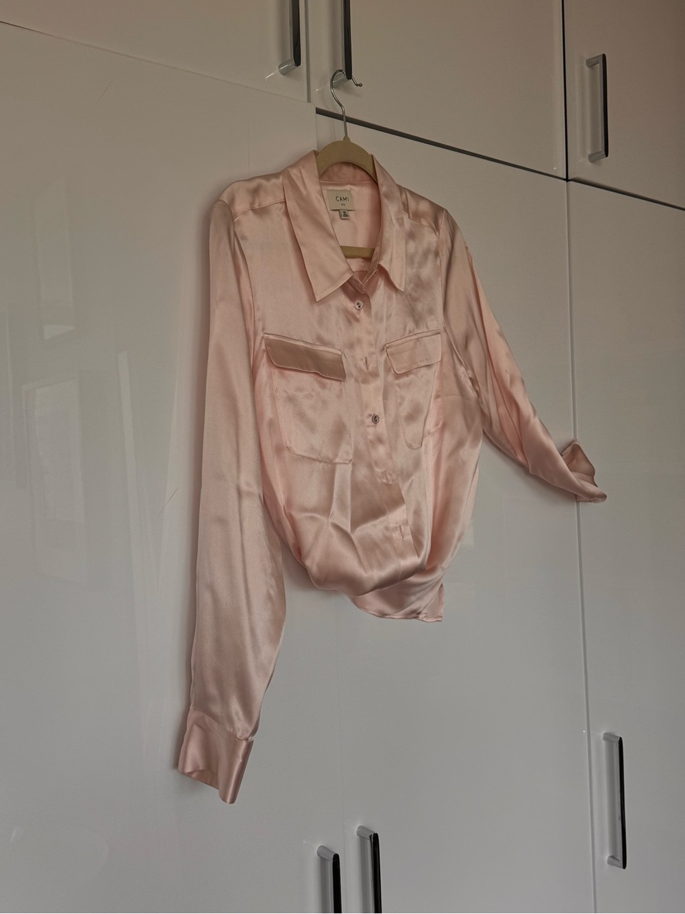 Cami NYC Pale Pink Satin Button-Down Shirt